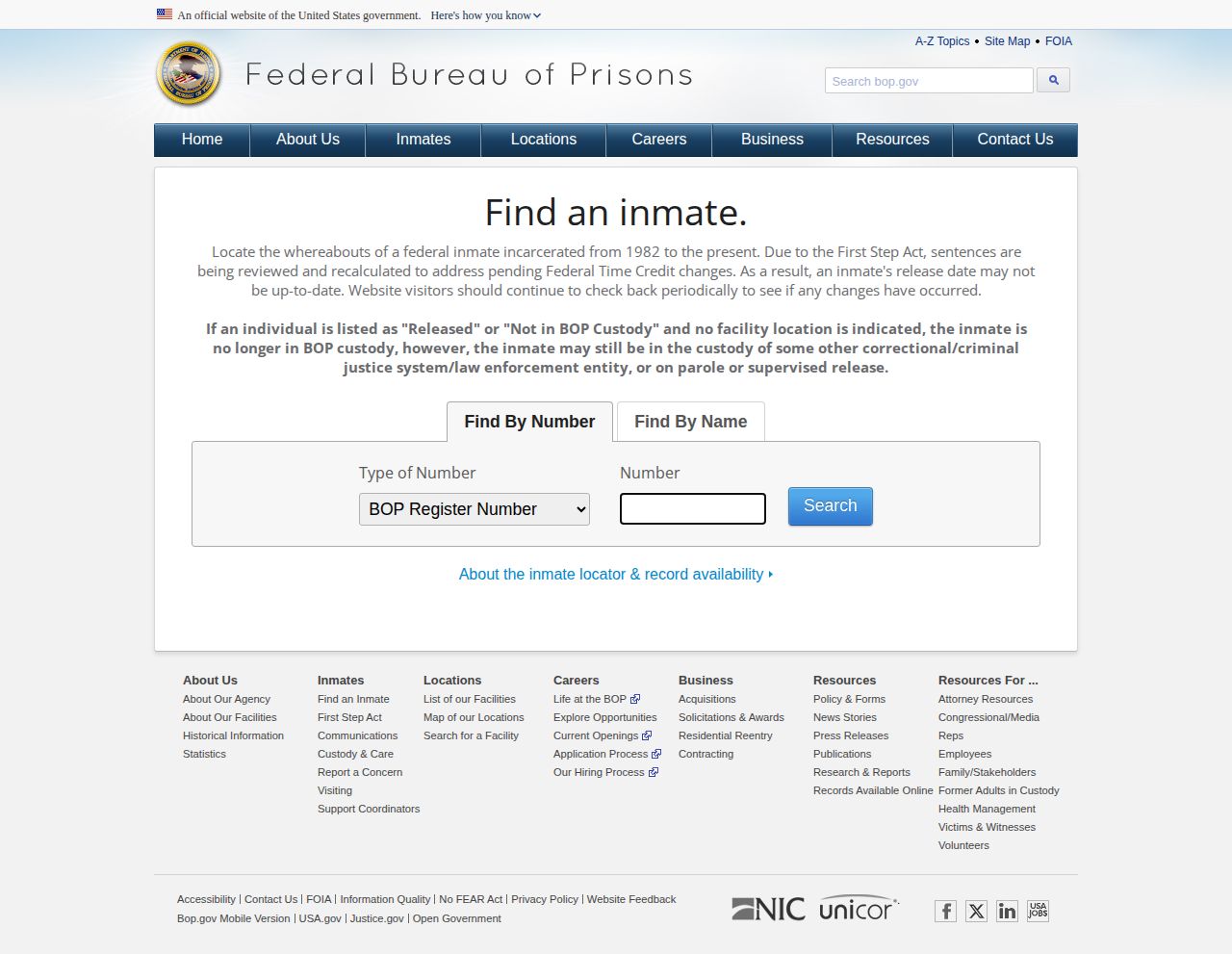 Federal BOP locator for a Bristol County federal release search