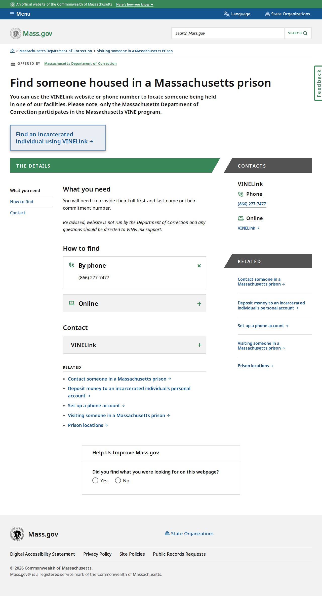 MA DOC offender search instructions for a Bristol County release search