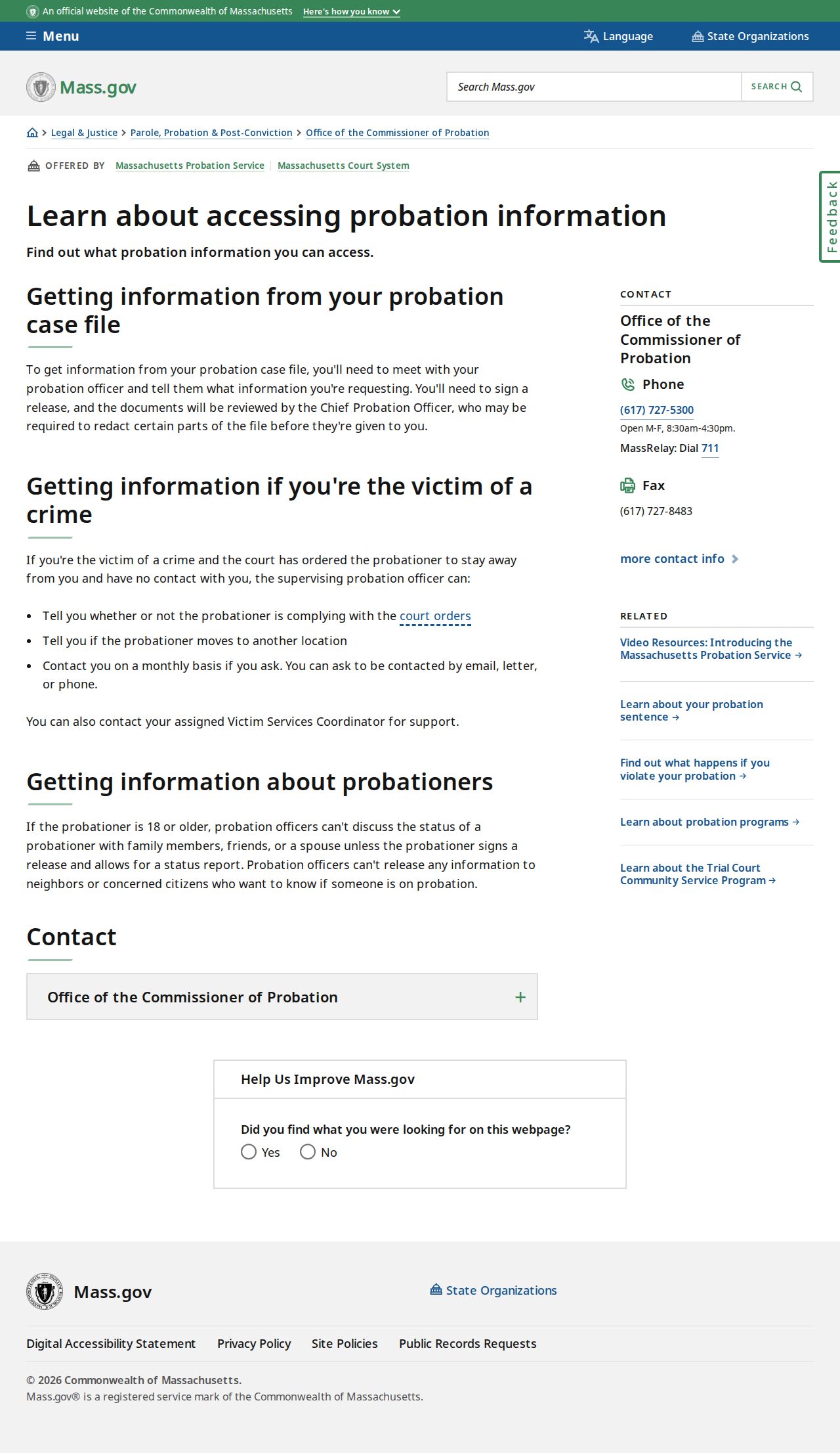 Massachusetts probation confidentiality rules for Bristol County supervision records